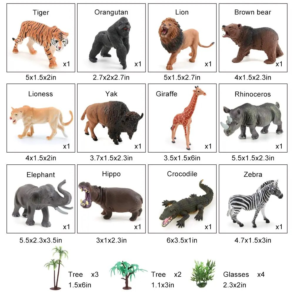 Best Safari Animals Toys Figure with Activity Play Mat & Trees, 24 PCS