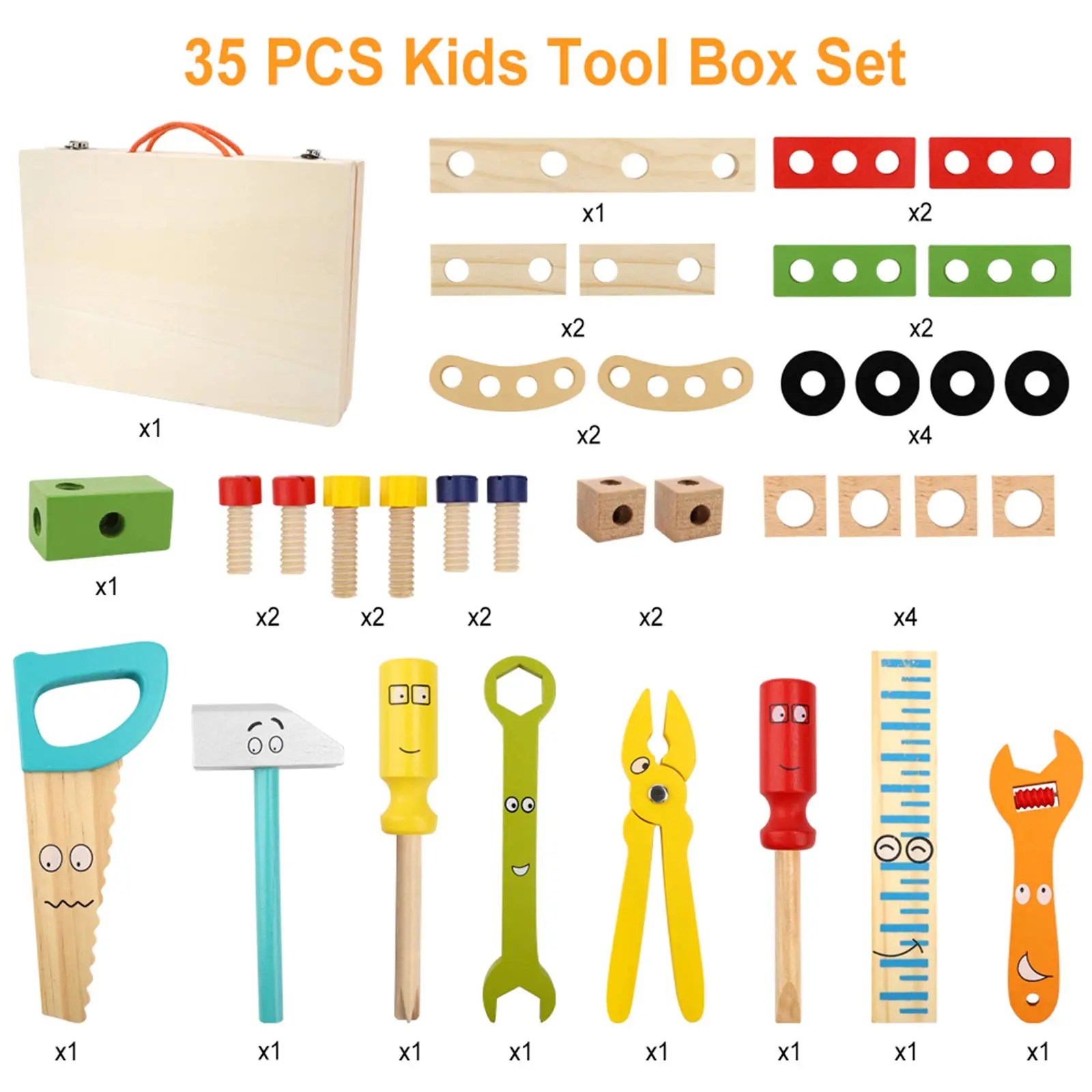 Best BeebeeRun Tool Kit for Kids Wooden Tool Box Set with Colorful
