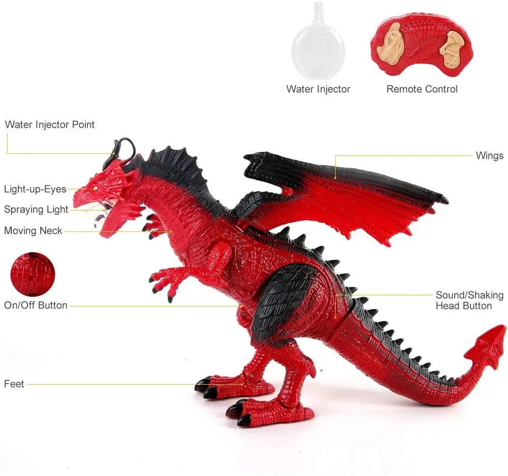 Best Remote Control Dinosaur, Red Dragon Figures Learning Realistic