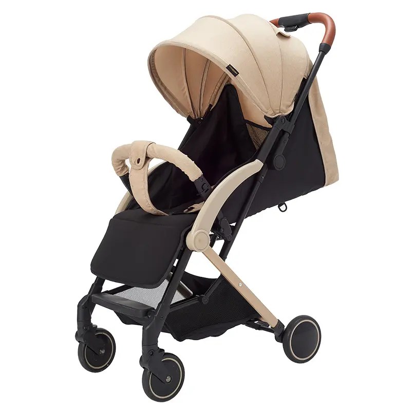 Best Baby Stroller Pram OneHand Folding Pram for Newborn Baby Boy and Girl Pale Yellow