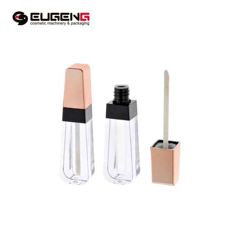 Wholesale 5ml clear lip gloss tubes with wand gold cap matte black