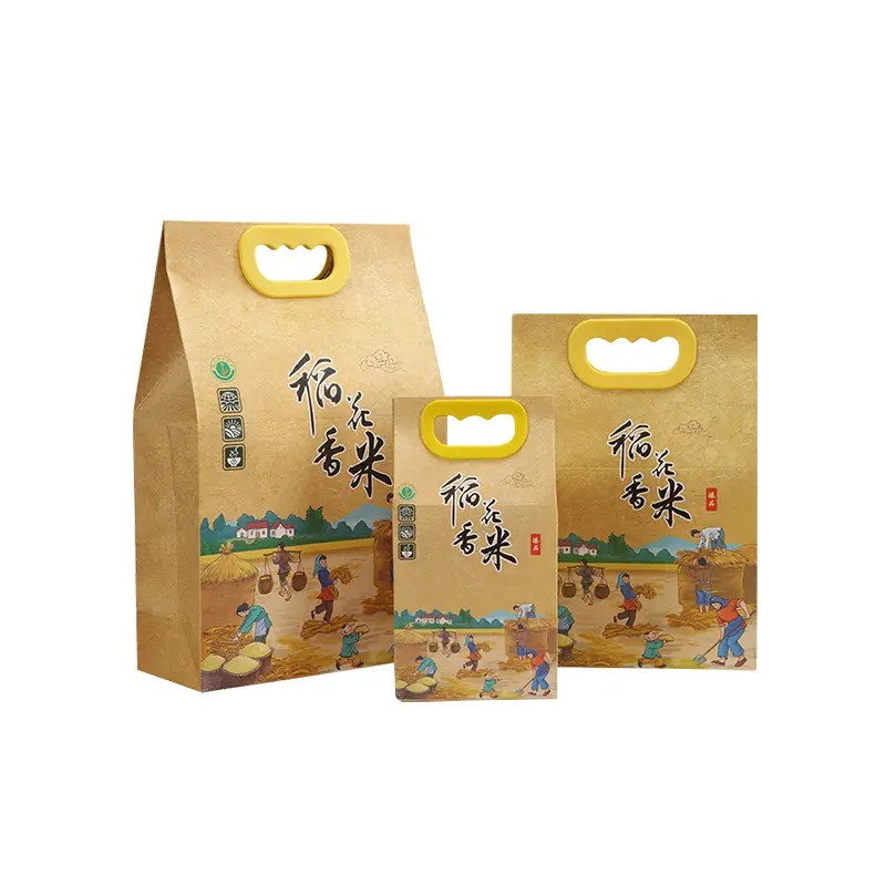 China Flat Bottom Plastic Mylar 5KG 15KG 25KG Rice Bag Packaging With