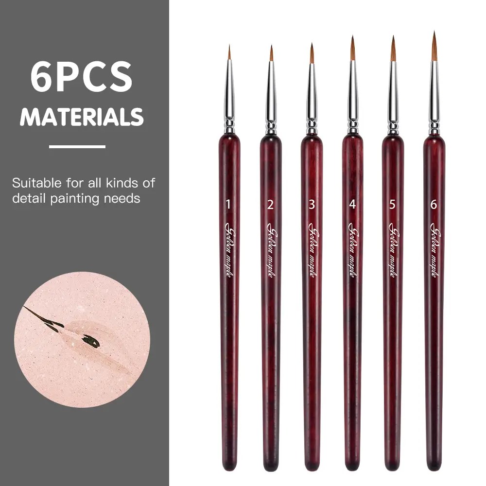 China Golden Maple 6pcs Detail Liner Artist Paint Brush Set with Oem