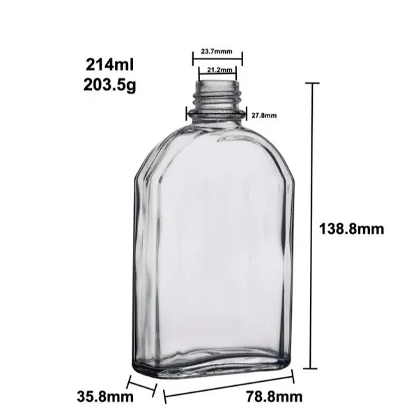 Wholesale 200ml Clear Whiskey Flat Flask Glass Bottle manufacturers and