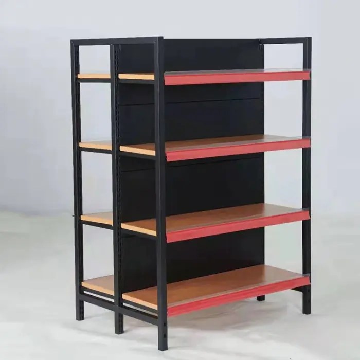 China Stable 2Sides Custom Floor Black Metal Store Gondola Display