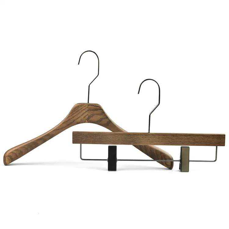 China Custom Luxury Brand Wooden Hangers Made of Ash Wood with Metal