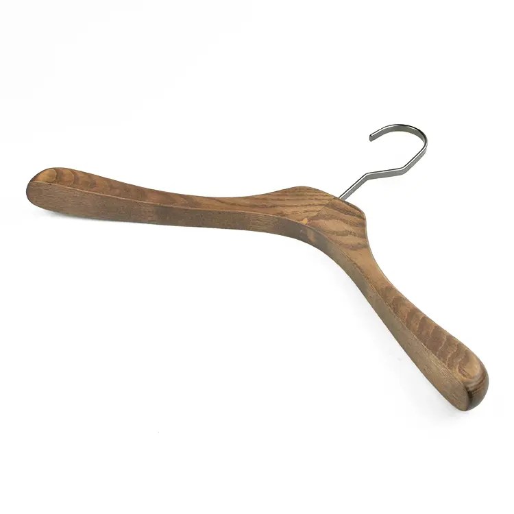 China Custom Luxury Brand Wooden Hangers Made of Ash Wood with Metal