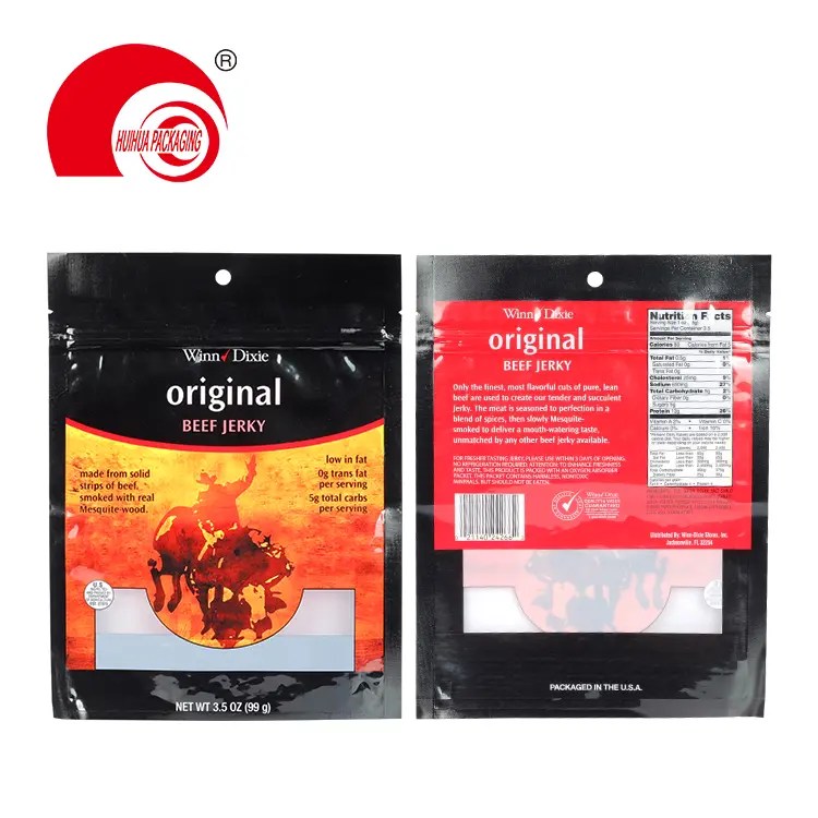 China Beef jerky clear plastic bags for food packaging with window