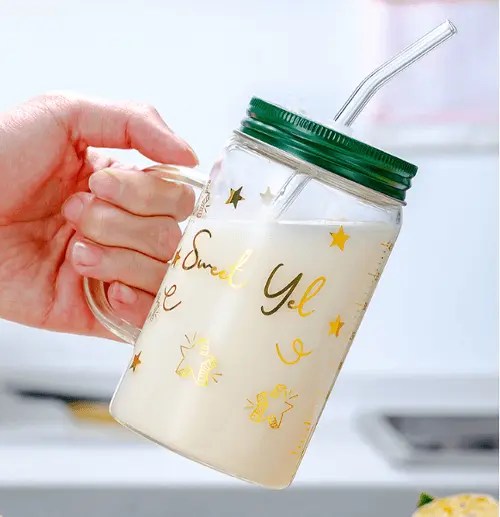 OEM 16OZ Borosilicate Glass Mason Jar with Handle for Drinking factory