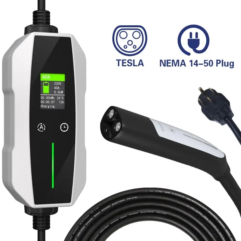 China 9.6kw Level2 Portable Ev Charger 40A Adjustable Current Tesla