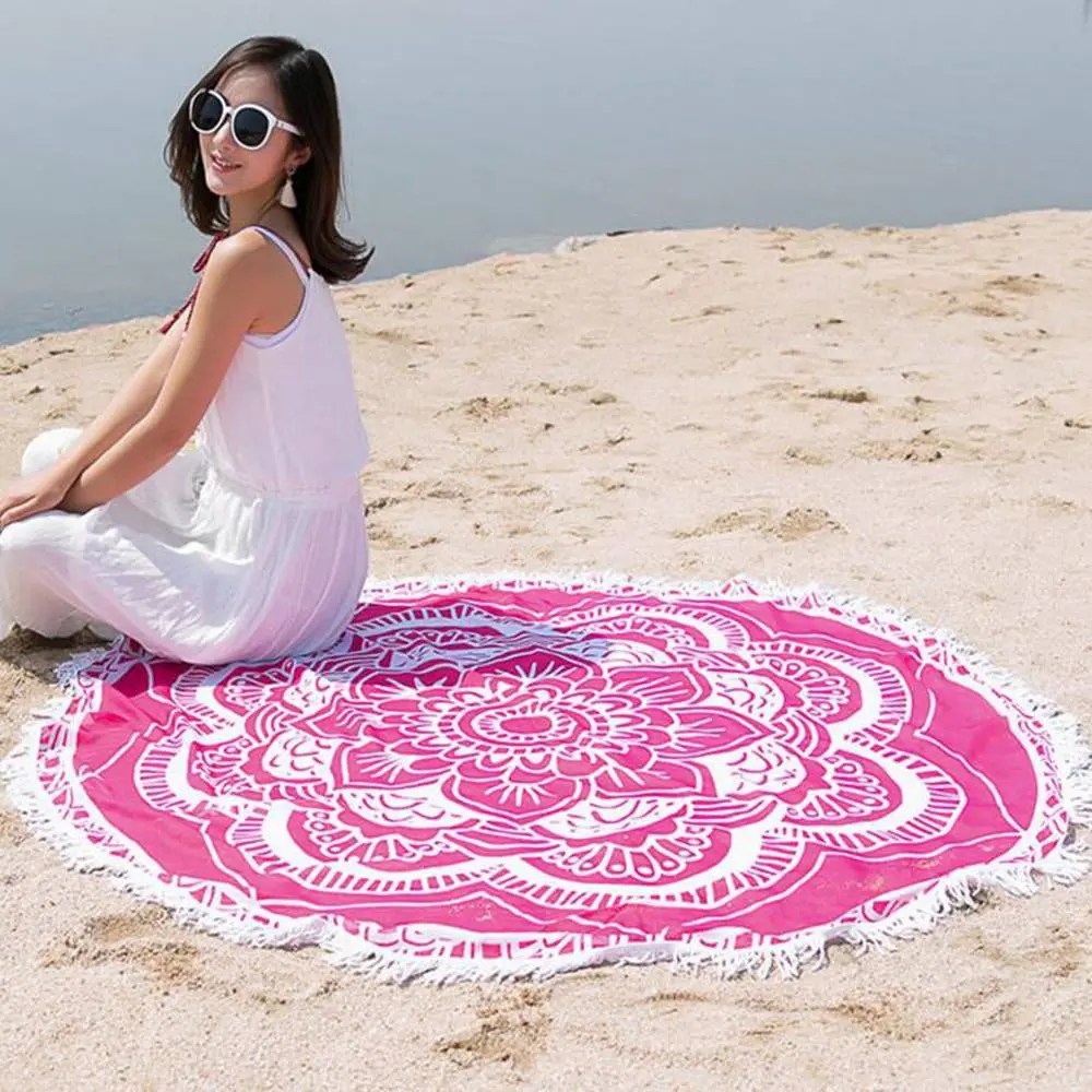 China luxury clearance printed mandala circle large thick round beach