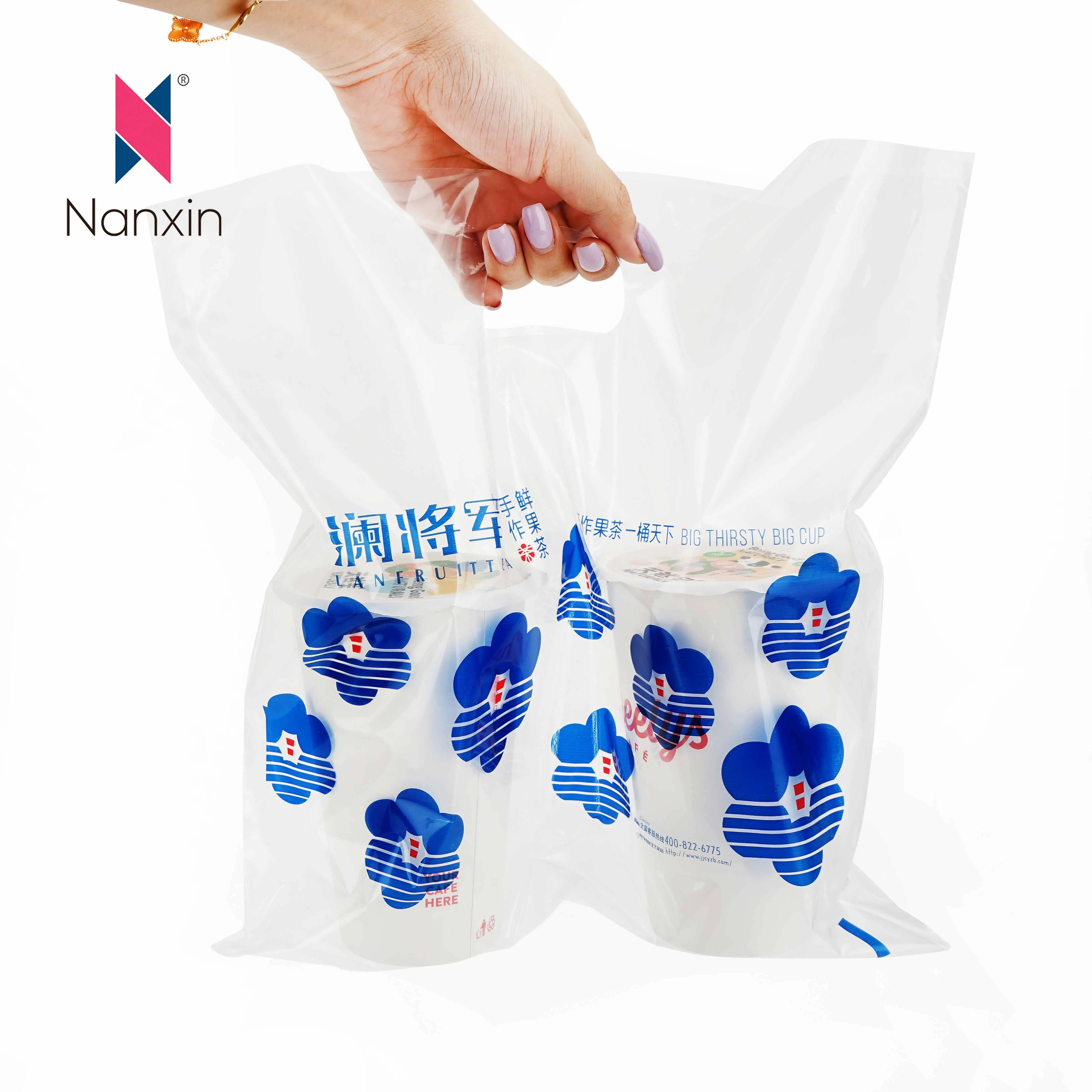 China Clear Takeaway Food Plastic Carrier Transparent Coffee Milk Tea