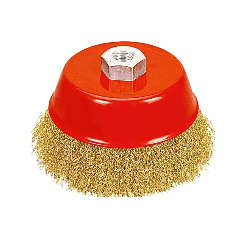 China Copper plated steel wire wheel brush (steel wire brush) factory