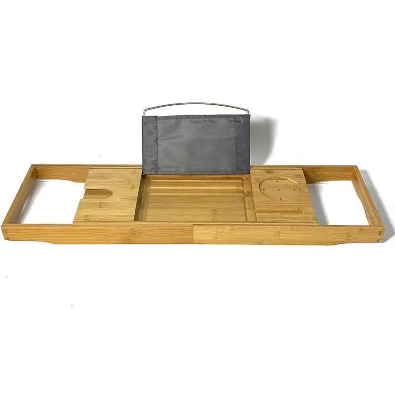 Wholesale Bamboo Expandable Bathtub Caddy Tray with Book Tablet Holder