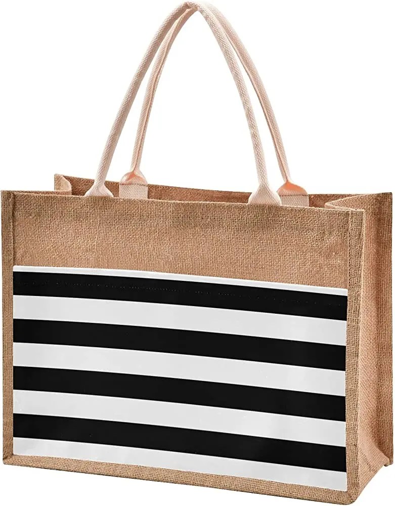 China Black And White Extra Large Burlap Jute Tote Bag Manufacture and