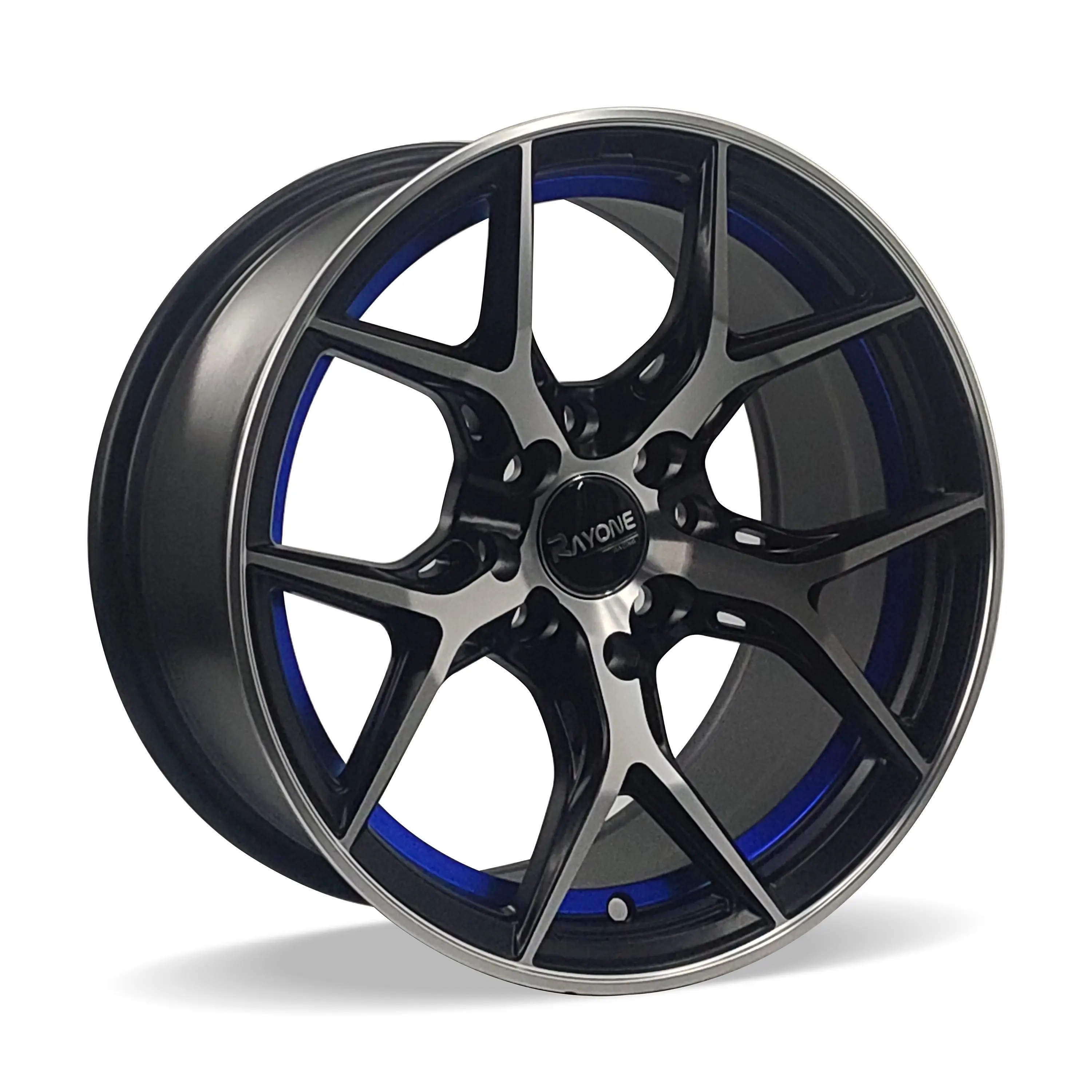 China Rayone Wheels 15inch 7.5J Black Machine Face With Blue Undercut