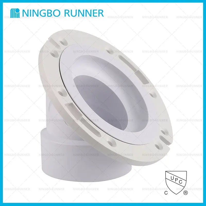 China 45° Offset Closet Flange PVC with Swivel Plastic Ring without