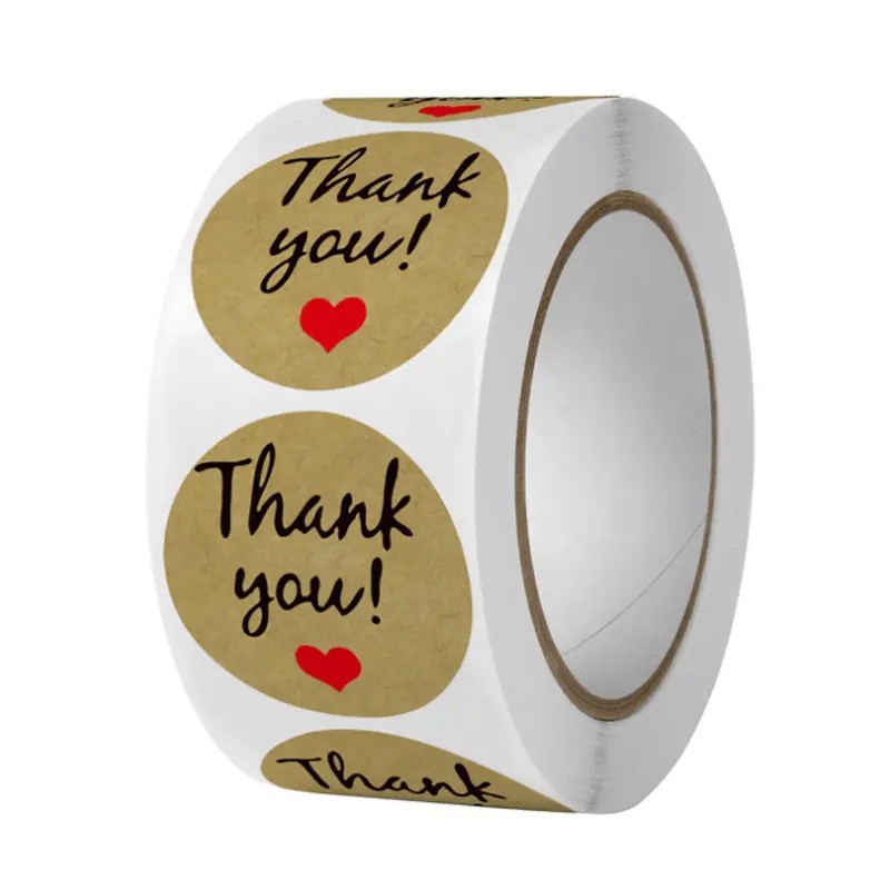 China Printing Adhesive Roll Label Kraft Paper Thank You Stickers