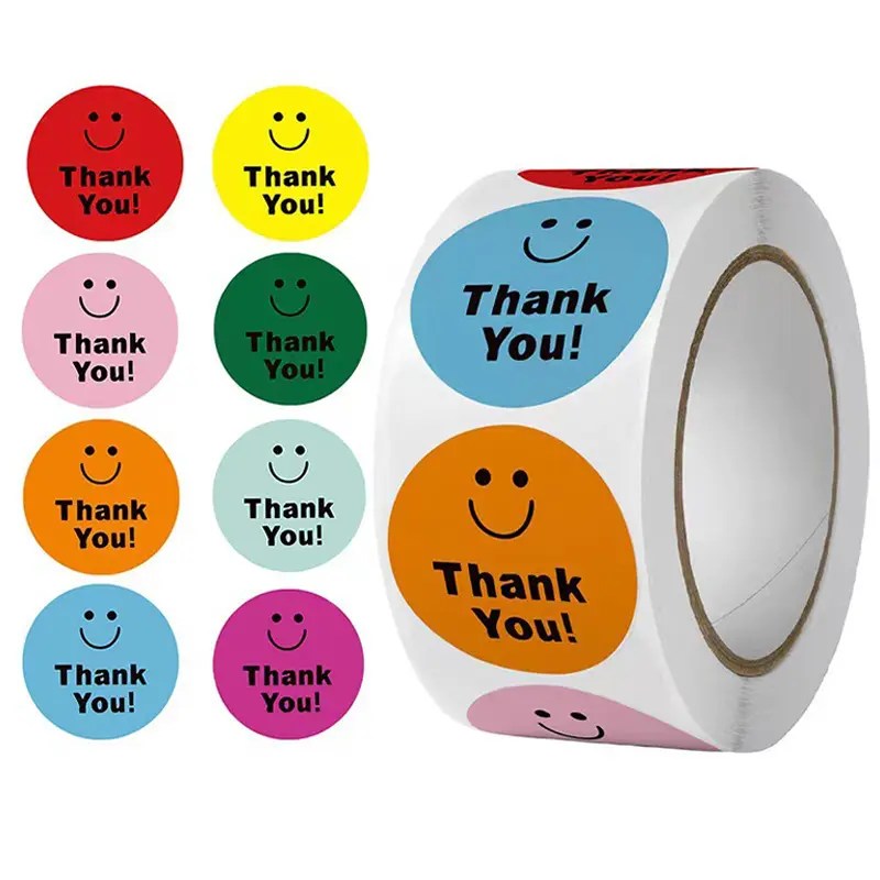 China Custom Thank you Stickers Round 500pcs Labels Per Roll Cute Party