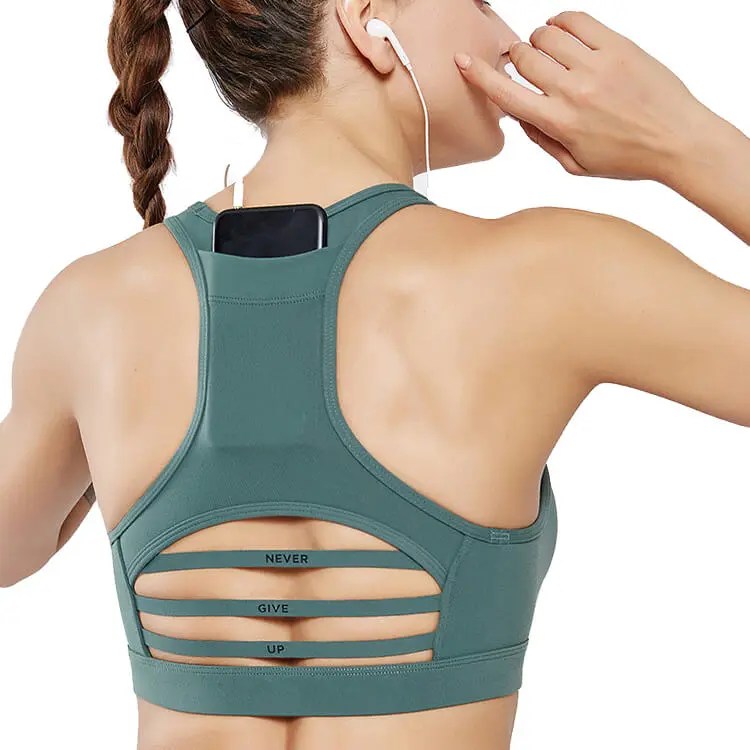 Wholesale High Impact Sports Bra for Women with Back Pocket, Mesh