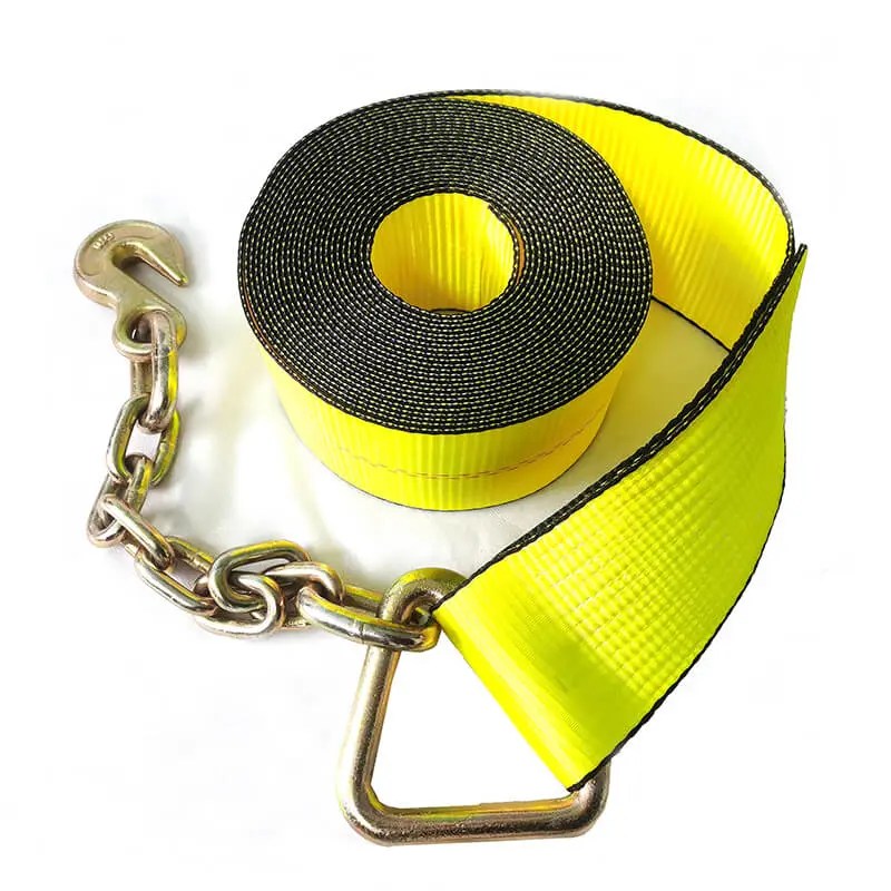 China High Quality Orange Tow Strap Exporter Winch strap with chain