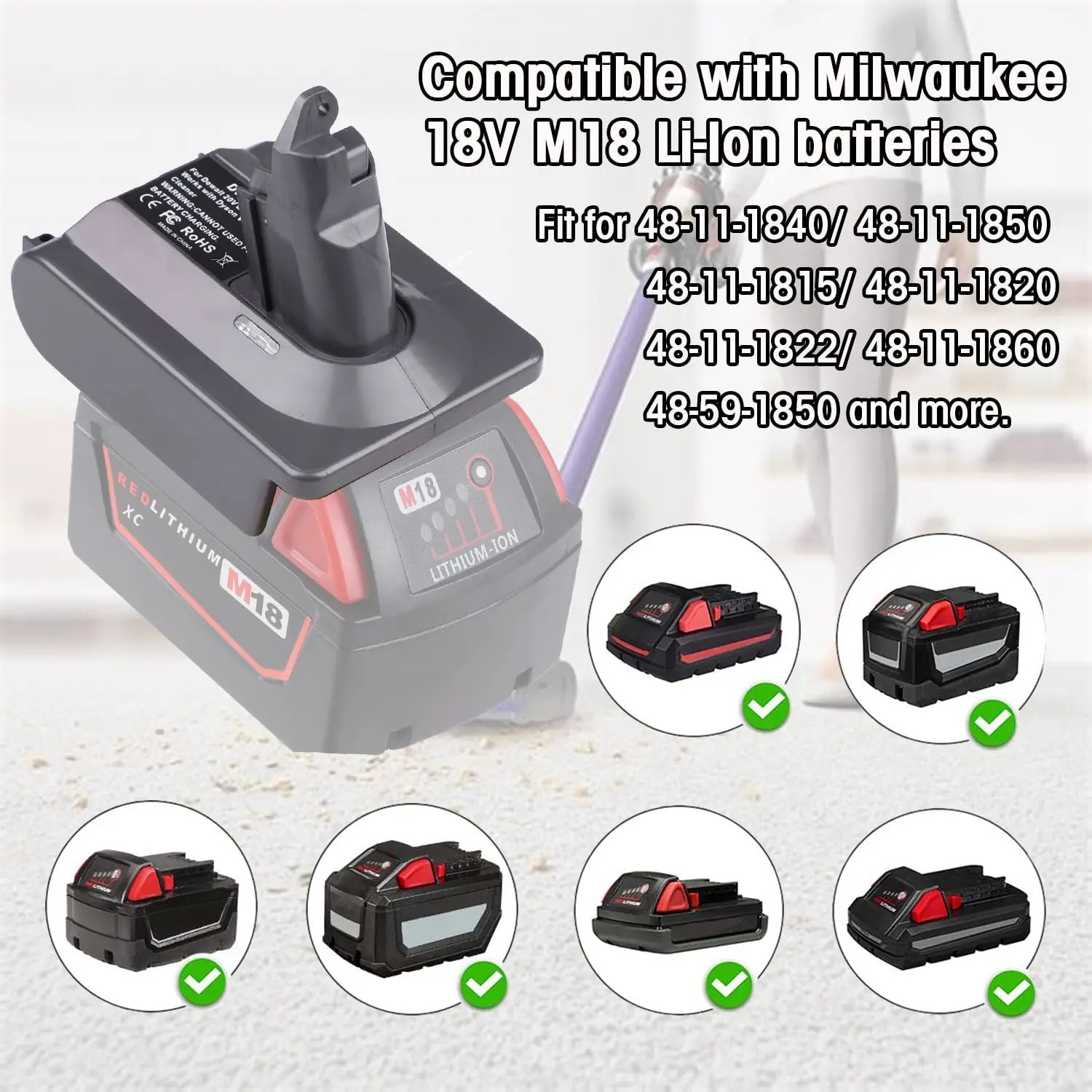 Dyson Milwaukee battery adapter Convert Milwaukee 18V Lithium Battery