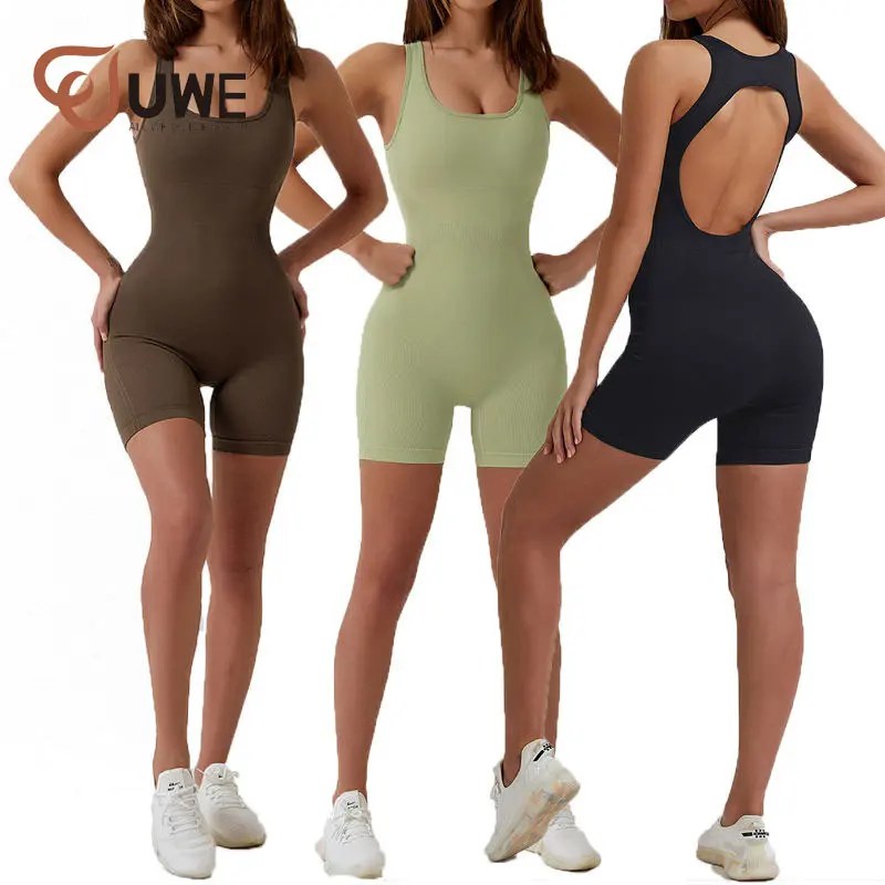 Yoga Jumpsuit Rompers Biker Short Workout Gym Bodysuit