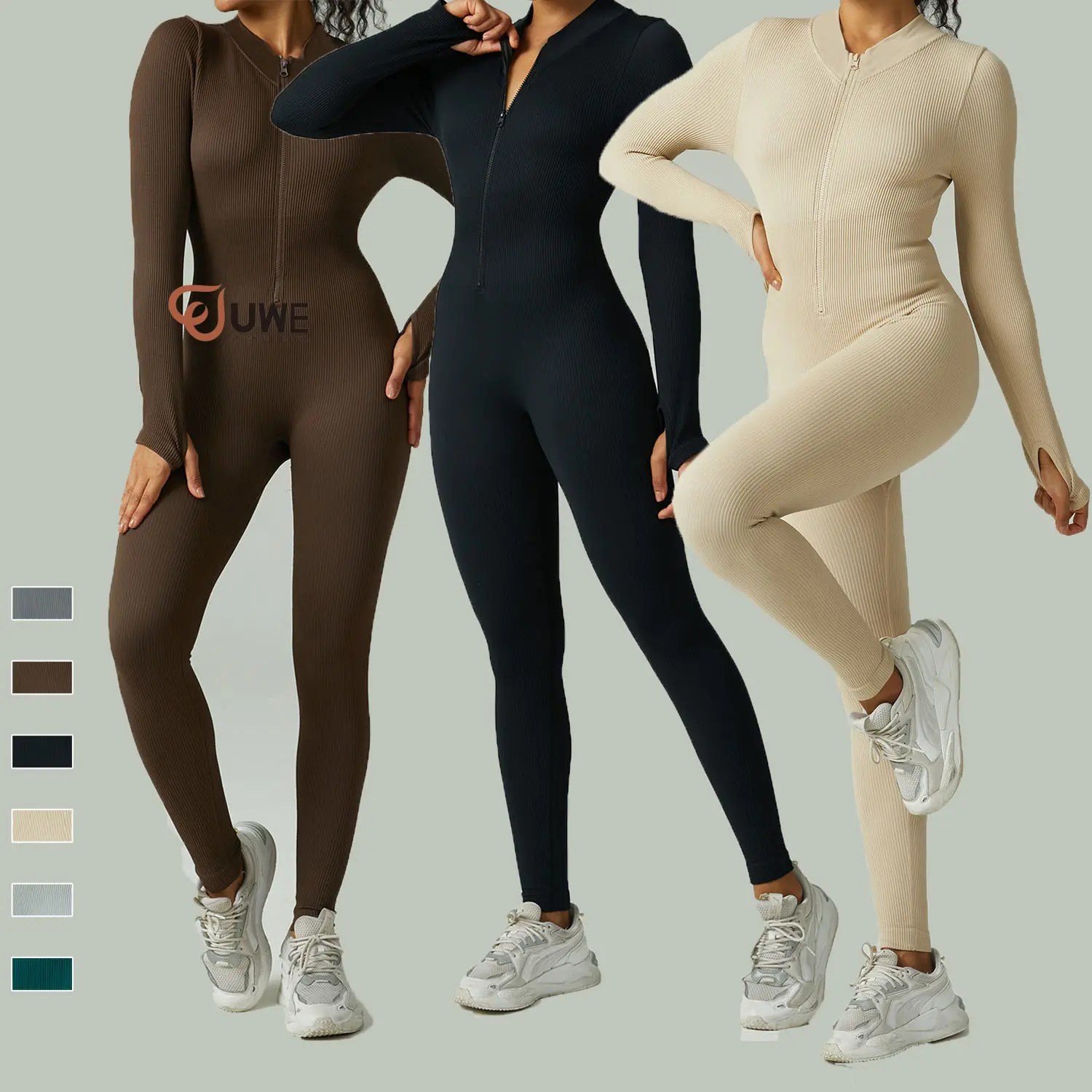 yoga jumpsuit seamless ribbed soft fabrics onepiece zipper bodysuit