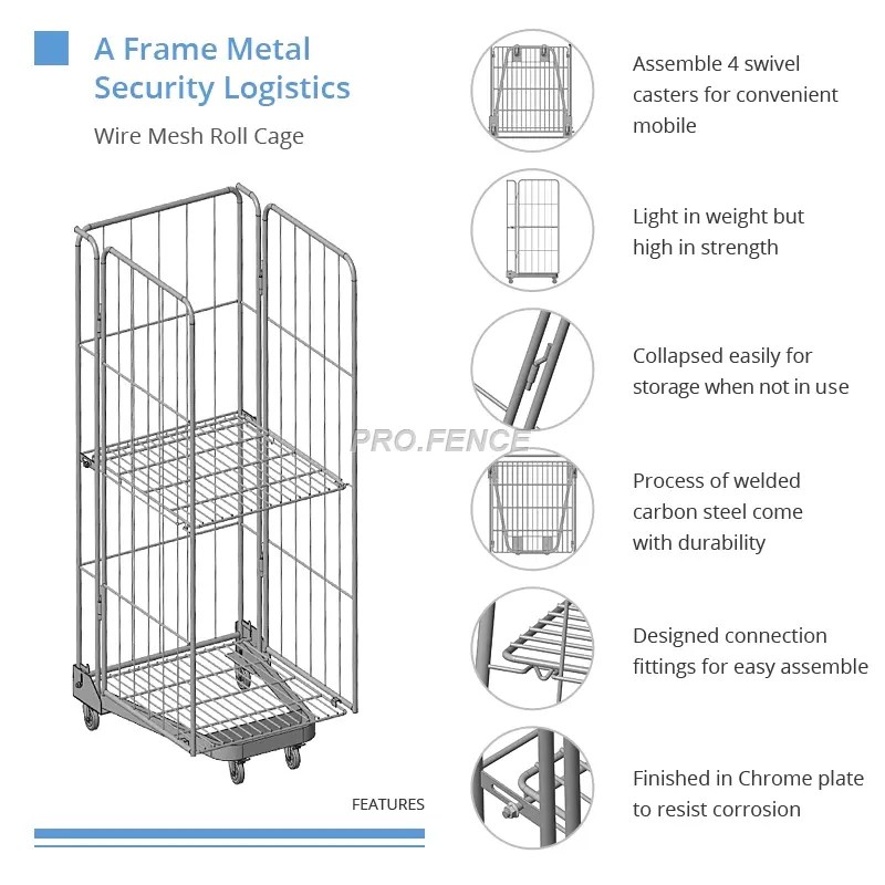 China Best cheap Roll Container Trolley Products A Frame Metal Security Logistics Wire Mesh