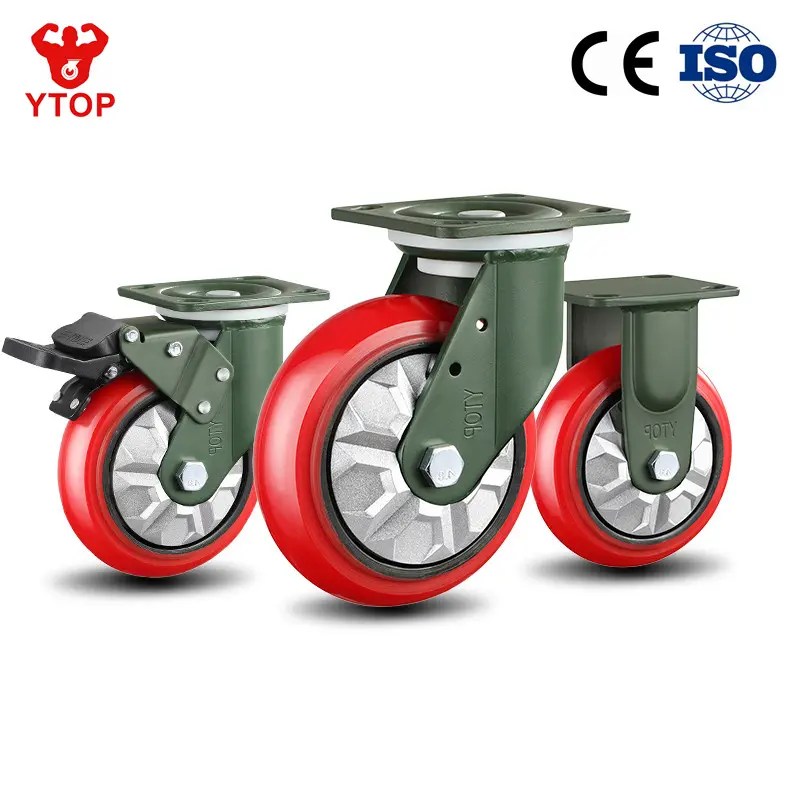 Wholesale YTOP red Industrial equipment Heavy duty iron core PU casters