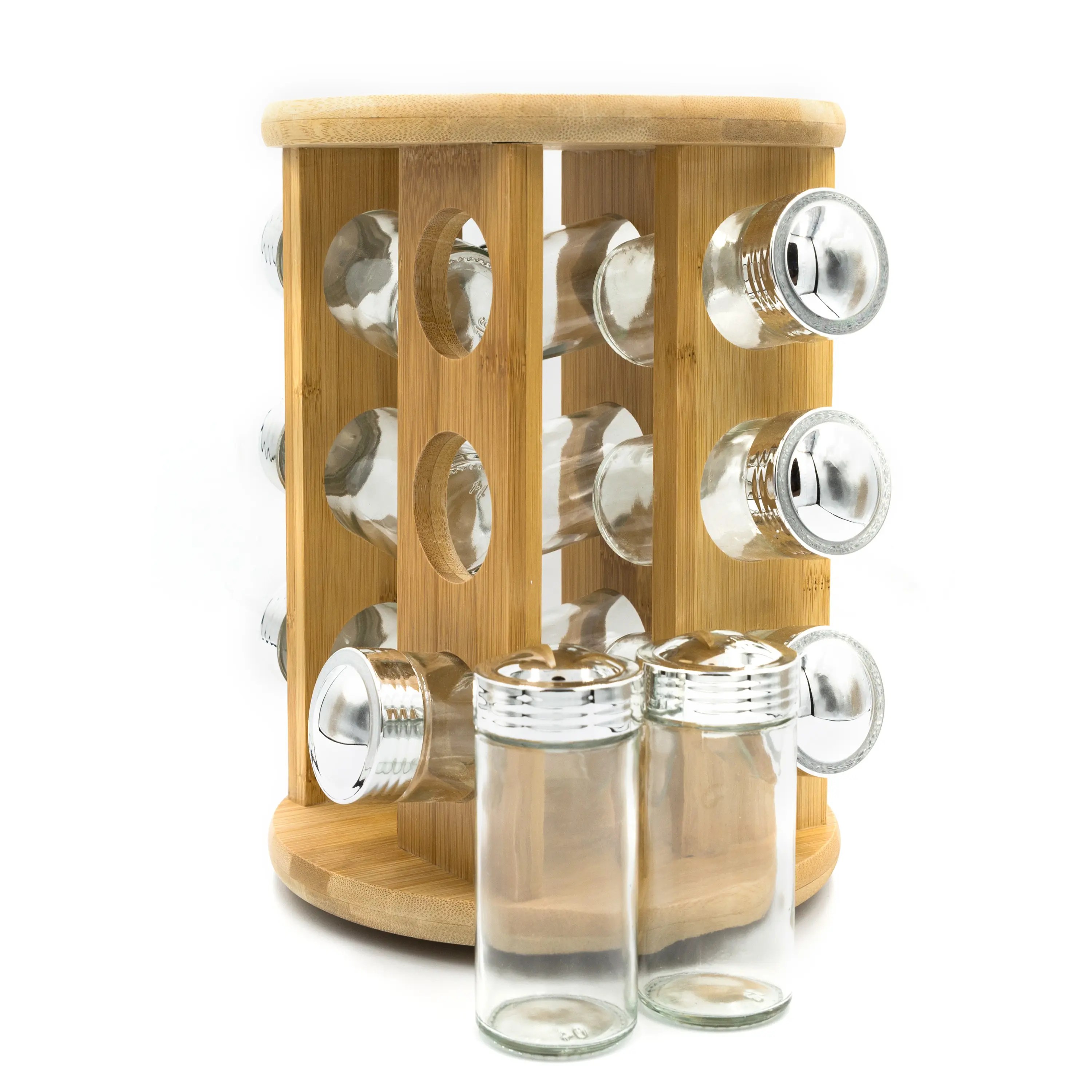 Best Wholesale Kitchen Seasoning Bottle Bamboo Spice Rack With 12 Glass