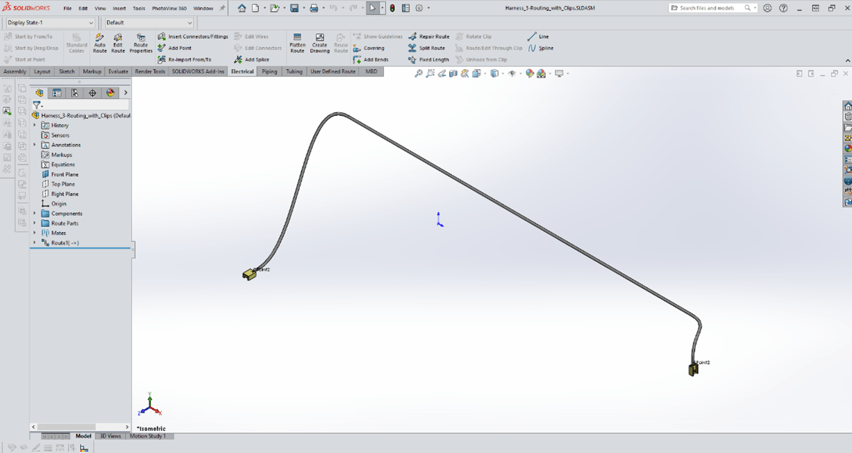 SOLIDWORKS Routing Electrical Route Through Clips GoEngineer