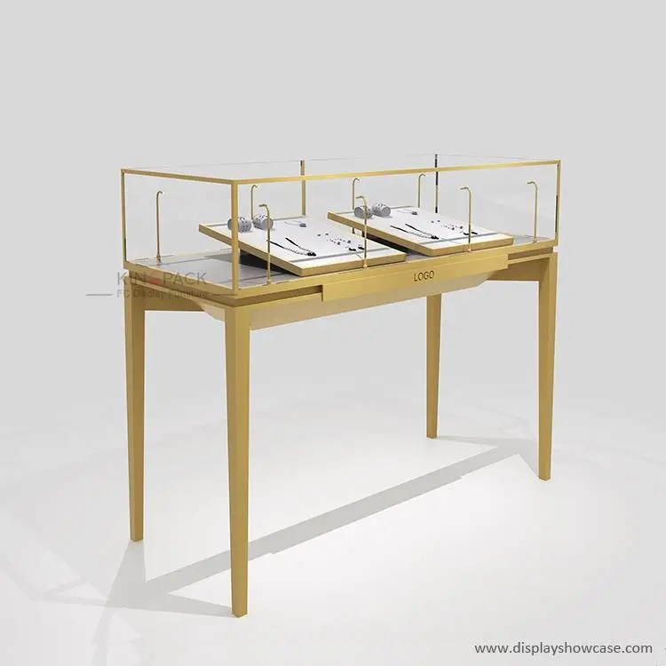 Rectangular Top Lighting Elegant Jewelry Glass Display Showcase factory