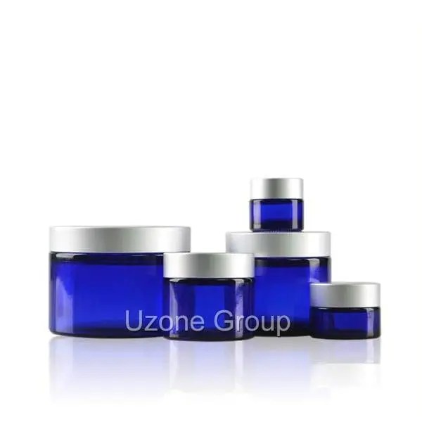 Wholesale Glass Cosmetic Jars Cobalt Blue Glass Jar With Silver