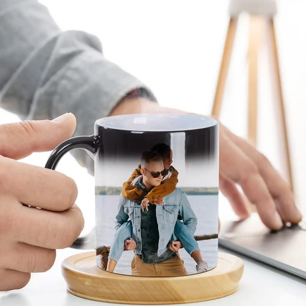 Wholesale 11 oz Color Changing Magic Mugs Glossy Black Coffee Mugs