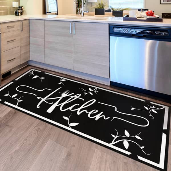 Black Kitchen Vinyl Rug