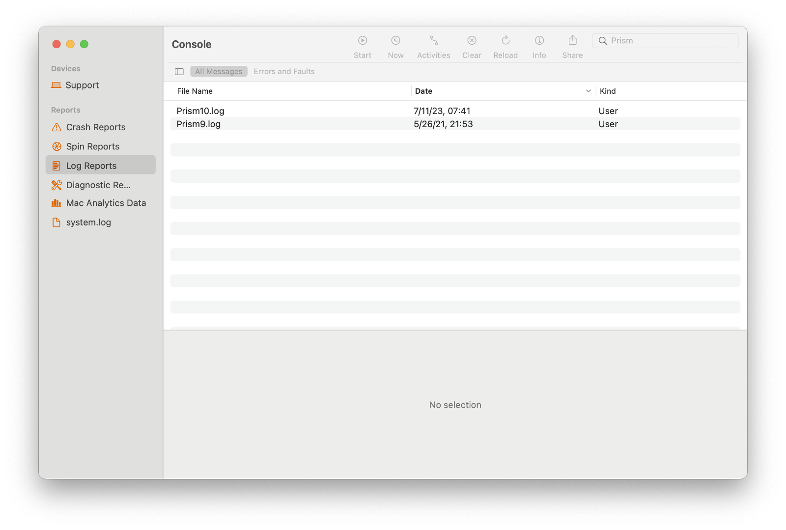 How to create a log file to troubleshoot problems with Prism Mac 