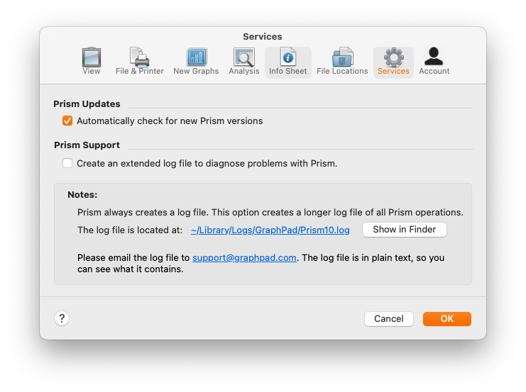 How to create a log file to troubleshoot problems with Prism Mac 