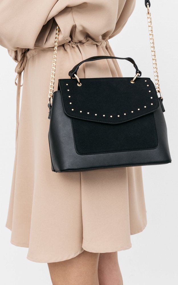 Tasche Michelle Schwarz Kleine Handtasche Mit Goldfarbenen Nieten