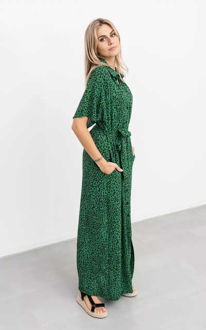 Maxi Jurk Met Knoopjes - Groen Zwart | Guts & Gusto