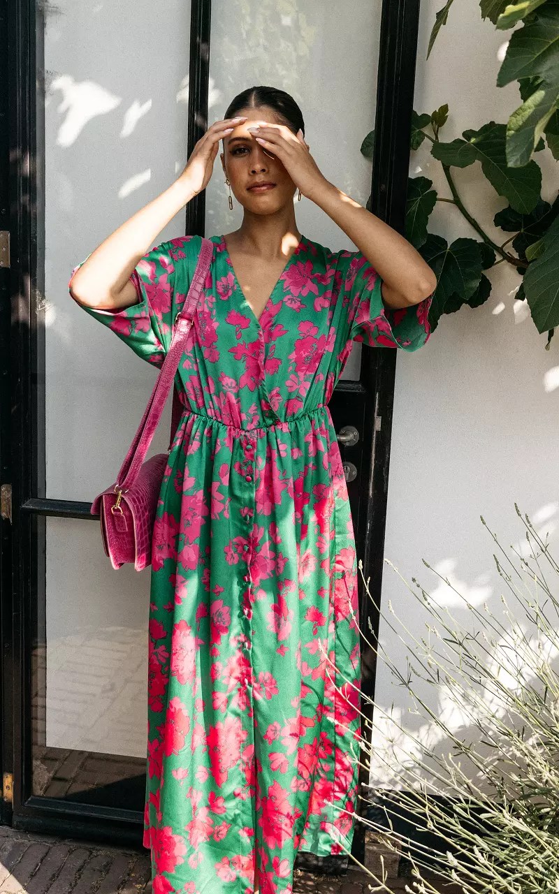 Maxi Jurk Met Knoopjes - Groen Roze | Guts & Gusto