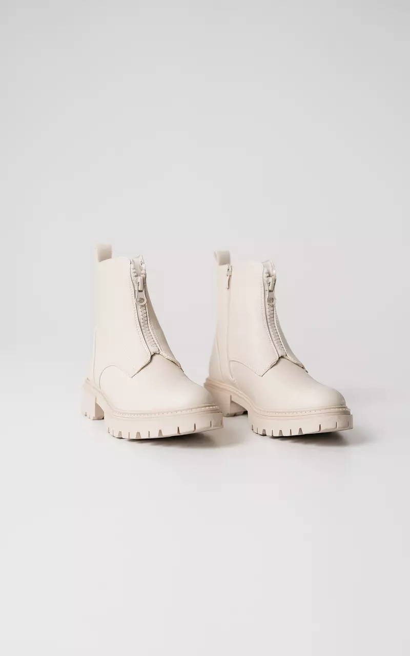 Leatherlook boots with decorative zip Beige