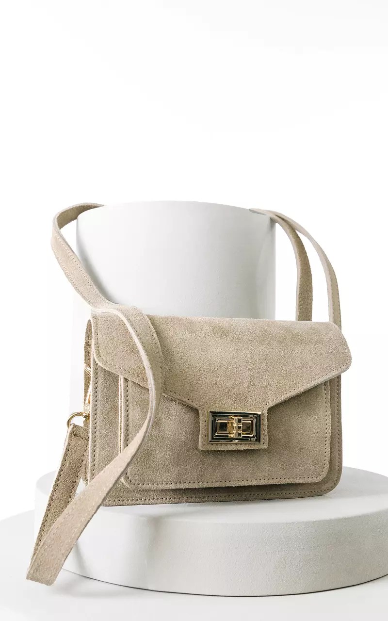 Leather bag with goldcoloured details Beige
