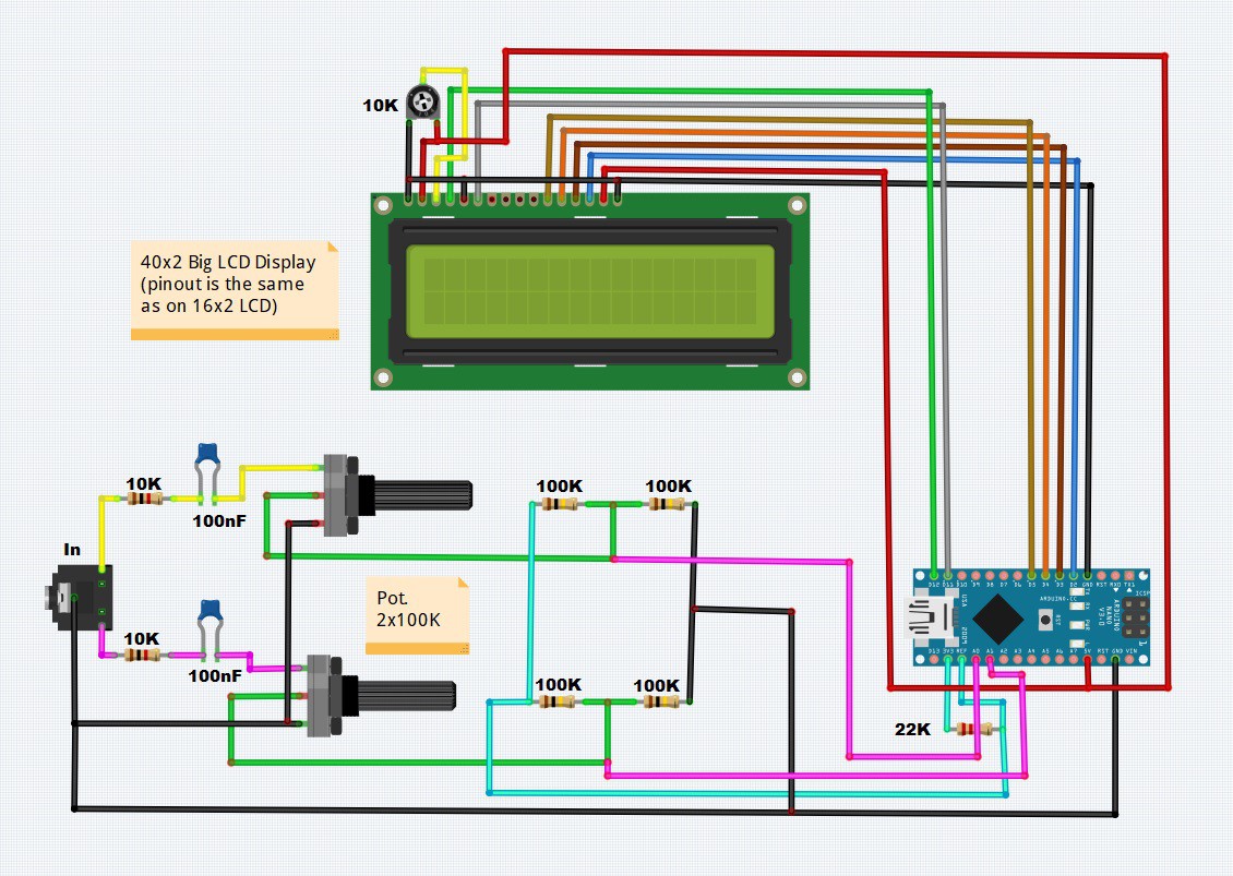 DIY Big Arduino VU Meter on 40x2 LCD Dispaly Hackaday.io