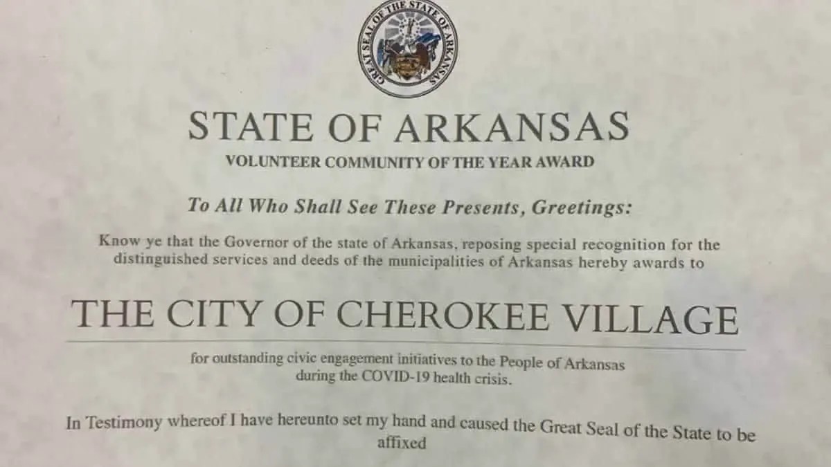 Cherokee Village an Arkansas Volunteer Community of the Year