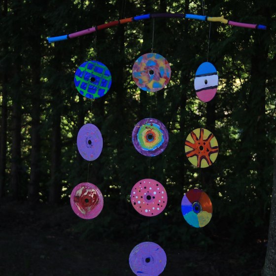 Painted CD Garden Mobile Great Group Art Project for Kids Happy
