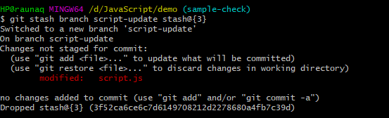 Git stash Store your changes aside to work on it later