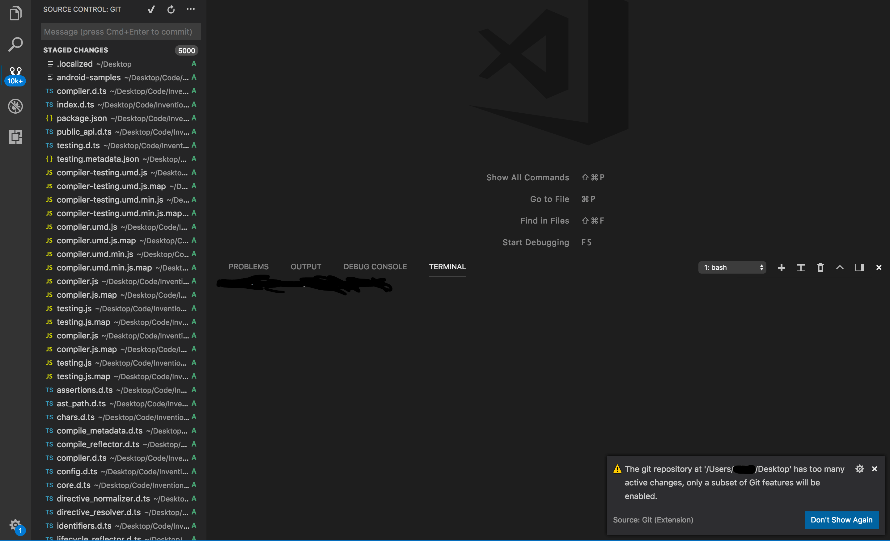 The git repository at ** has too many active changes, only