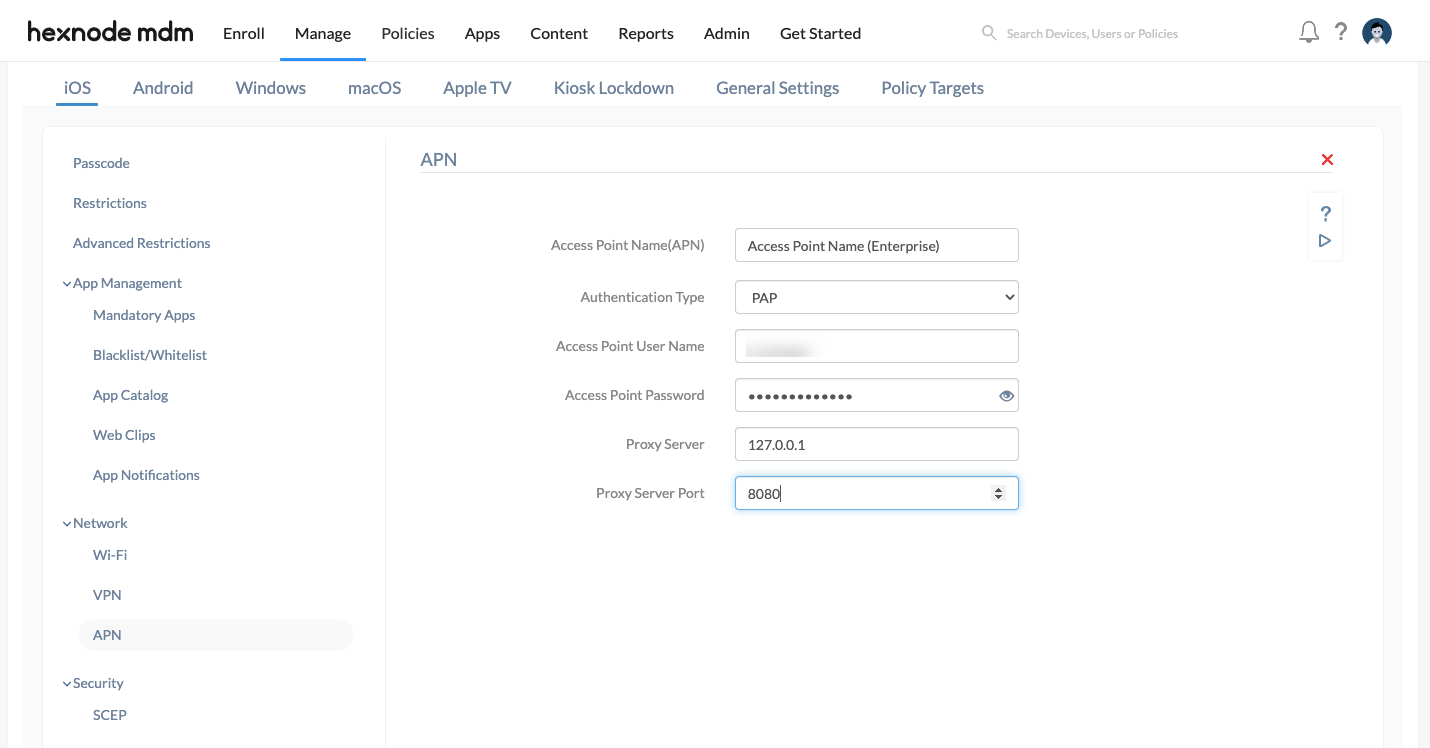 Configuring Access Point Names Hexnode Help Center
