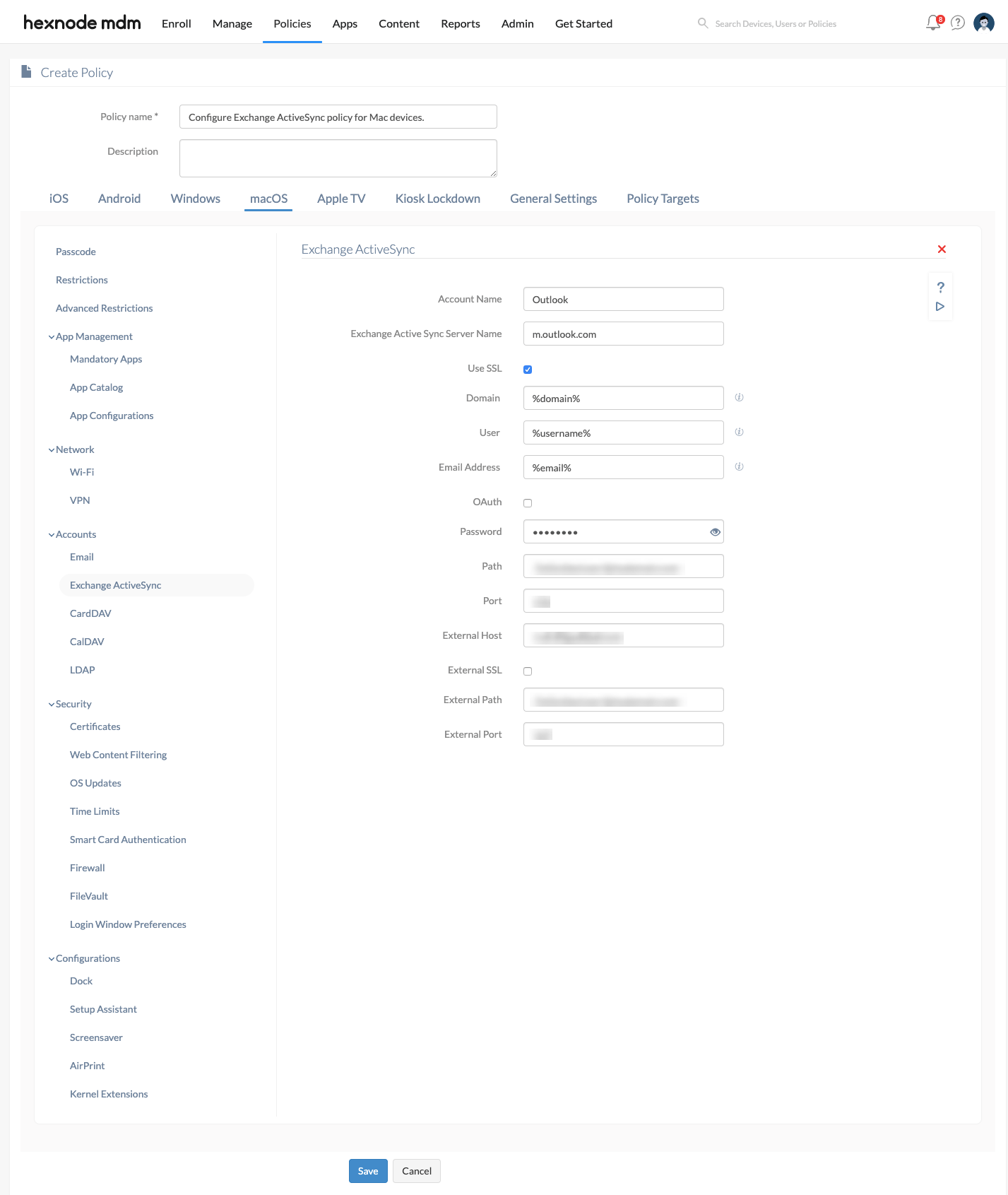 How to configure Exchange ActiveSync on macOS devices? Hexnode Help